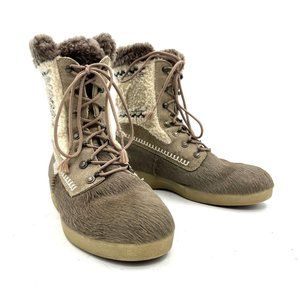 Tecnica Fur Wool Lace-Up Boots Beige Tan Winter Women's Size 40